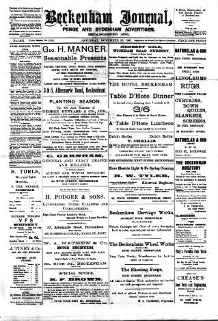 cover page of Beckenham Journal published on November 23, 1907