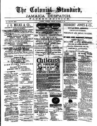 cover page of Colonial Standard and Jamaica Despatch published on November 23, 1887