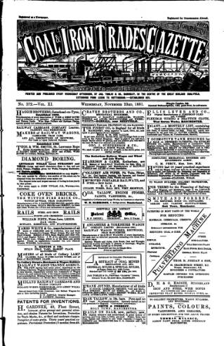 cover page of Midland & Northern Coal & Iron Trades Gazette published on November 23, 1881