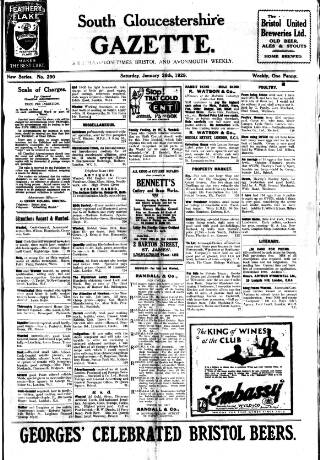 cover page of South Gloucestershire Gazette published on January 26, 1929