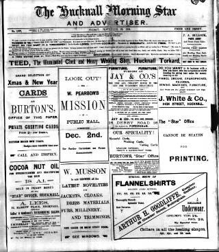 cover page of Hucknall Morning Star and Advertiser published on November 23, 1906