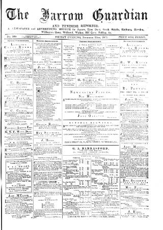 cover page of Jarrow Guardian and Tyneside Reporter published on November 23, 1877