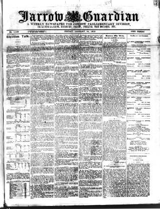 cover page of Jarrow Guardian and Tyneside Reporter published on January 14, 1910