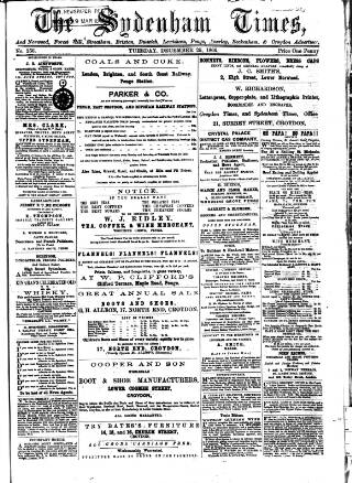 cover page of Sydenham Times published on December 25, 1866