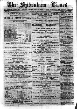 cover page of Sydenham Times published on November 23, 1880