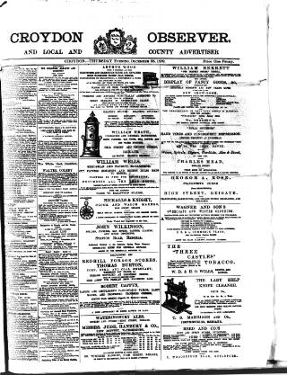 cover page of Croydon Observer published on December 25, 1879