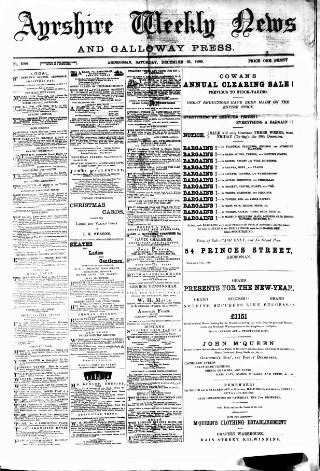 cover page of Ayrshire Weekly News and Galloway Press published on December 25, 1880