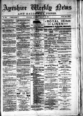 cover page of Ayrshire Weekly News and Galloway Press published on January 26, 1884