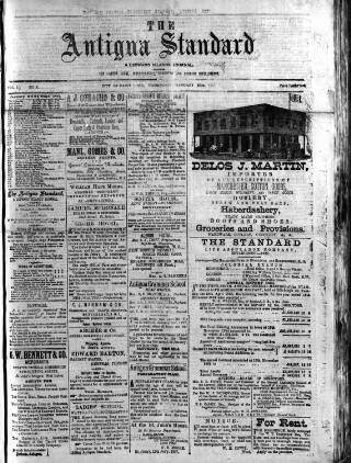 cover page of Antigua Standard published on January 26, 1887