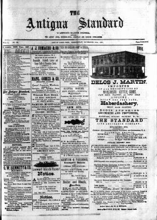 cover page of Antigua Standard published on November 23, 1887