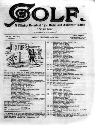 cover page of Golf published on December 25, 1891