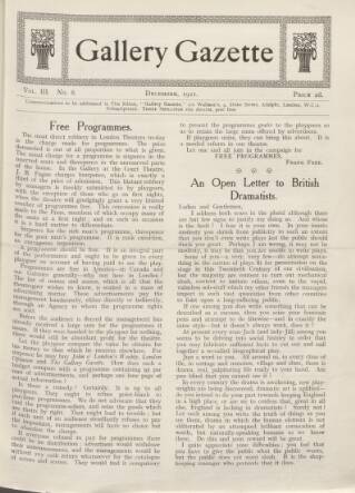 cover page of Gallery Gazette published on December 1, 1921