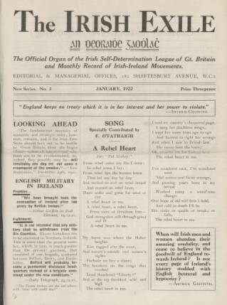 cover page of Irish Exile published on January 1, 1922