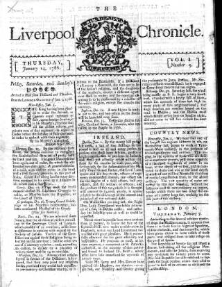 cover page of Liverpool Chronicle 1767 published on January 14, 1768