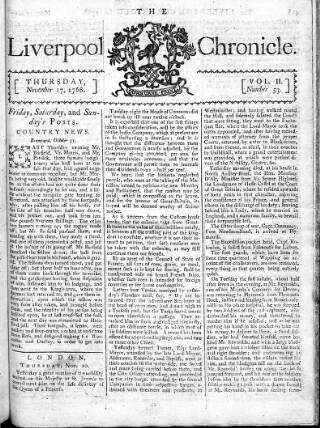 cover page of Liverpool Chronicle 1767 published on November 17, 1768