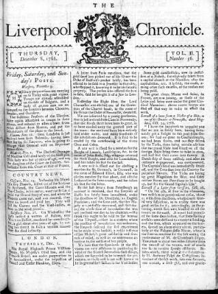 cover page of Liverpool Chronicle 1767 published on December 8, 1768