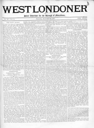 cover page of West Londoner published on December 23, 1871