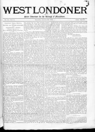 cover page of West Londoner published on January 20, 1872