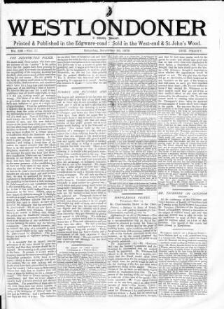 cover page of West Londoner published on November 23, 1872