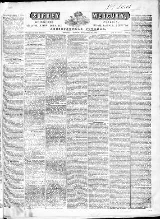 cover page of Surrey Mercury published on December 25, 1845