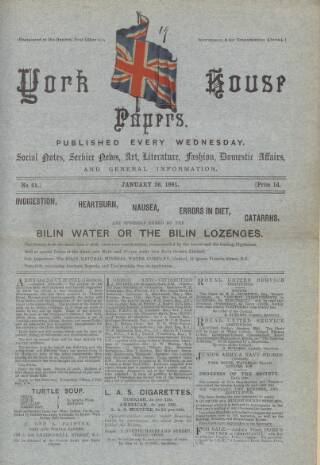 cover page of York House Papers published on January 26, 1881