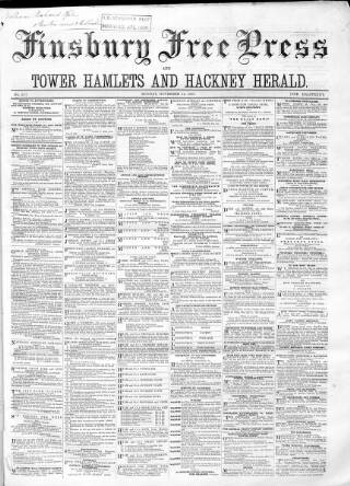 cover page of Finsbury Free Press published on November 21, 1868