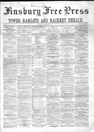 cover page of Finsbury Free Press published on December 5, 1868