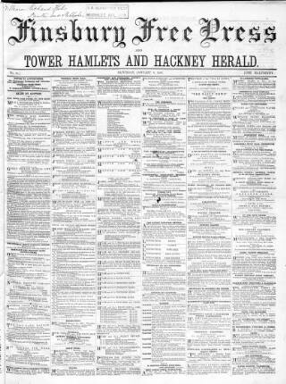 cover page of Finsbury Free Press published on January 9, 1869