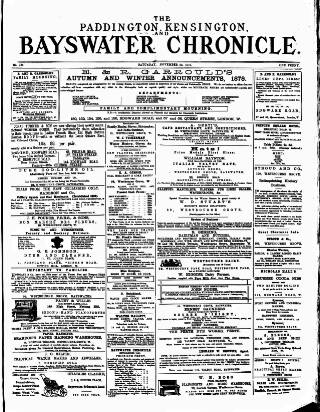 cover page of Bayswater Chronicle published on November 23, 1878