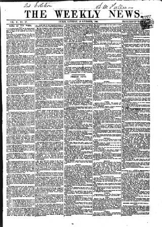 cover page of Dublin Weekly News published on November 23, 1861