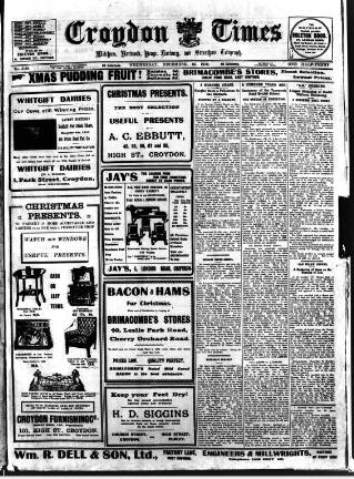 cover page of Croydon Times published on December 25, 1912