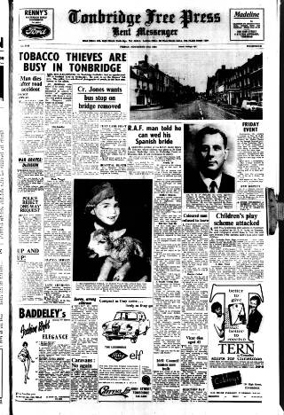 cover page of Tonbridge Free Press published on November 23, 1962