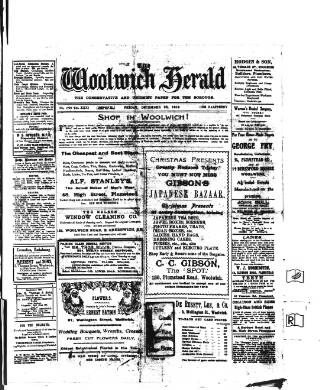 cover page of Woolwich Herald published on December 25, 1914