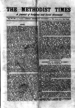 cover page of Methodist Times published on December 25, 1890