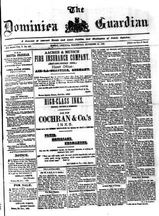 cover page of Dominica Guardian published on November 23, 1898