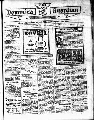 cover page of Dominica Guardian published on January 26, 1912