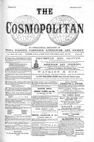 cover page of Cosmopolitan published on November 23, 1871