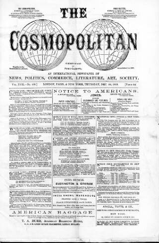 cover page of Cosmopolitan published on December 25, 1873