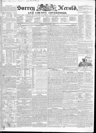 cover page of Surrey Herald and County Advertiser published on December 25, 1827