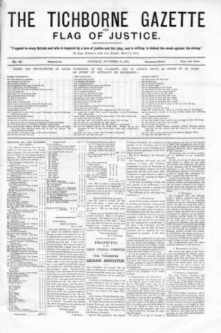 cover page of Tichborne Gazette published on November 20, 1875