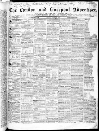 cover page of London and Liverpool Advertiser published on November 27, 1847