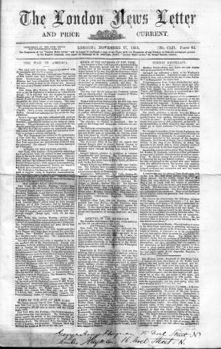 cover page of London News Letter and Price Current published on November 17, 1863