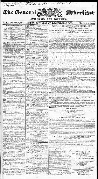 cover page of Town and Country Advertiser published on December 23, 1835