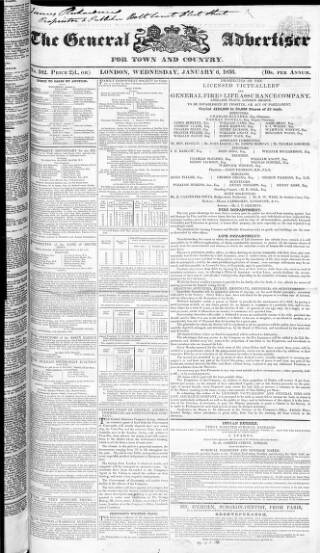 cover page of Town and Country Advertiser published on January 6, 1836