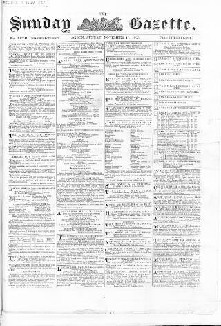 cover page of Sunday Gazette published on November 17, 1867