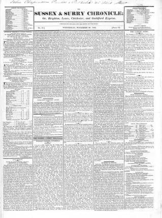 cover page of Sussex & Surrey Chronicle published on November 26, 1823