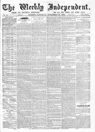 cover page of Weekly Independent (London) published on November 27, 1875