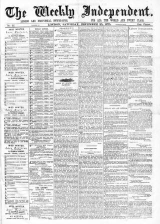 cover page of Weekly Independent (London) published on December 25, 1875