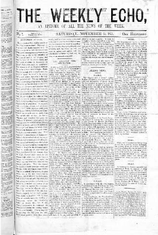 cover page of Weekly Echo published on November 15, 1873