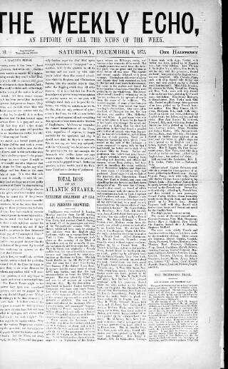 cover page of Weekly Echo published on December 6, 1873